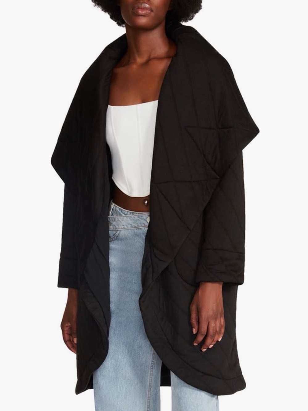 Steve Madden Black Quilted Shawl-Collar Coat
